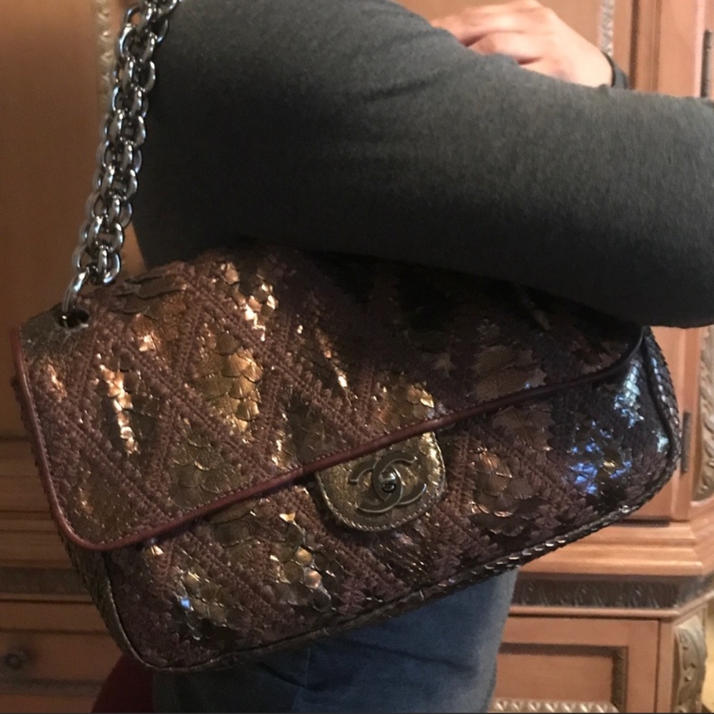 Chanel bronze metal python crochet bag - Picture 14 of 15